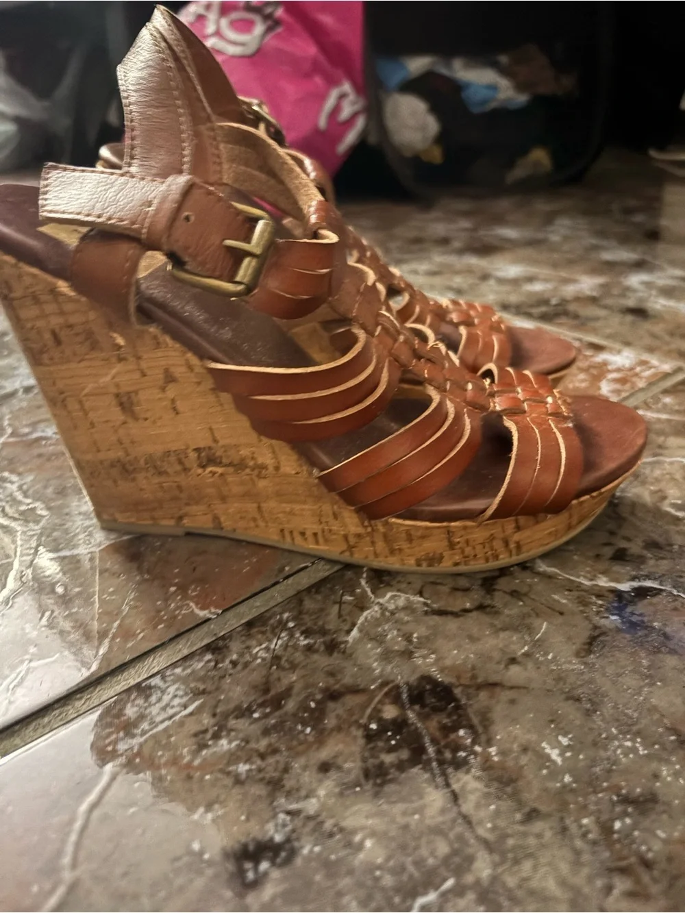 DV by Dolce Vita Cognac Brown Leather Strappy Heeled Sandals